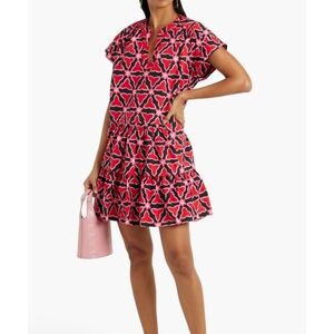 NWOT SALONI Ashley Gathered Printed Cotton Poplin Mini Dress Size 6